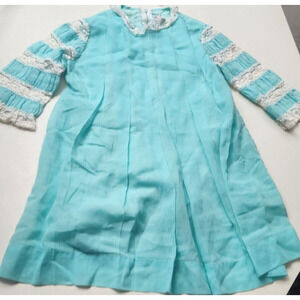 Vintage Love Girls Dress sz 10 Light Turquoise Blue Lace Pleated Look